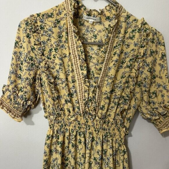 Max Studio Tiered Maxi Ruffle Dress sz xs Floral Smocked Soft Feminine Country - Picture 3 of 9